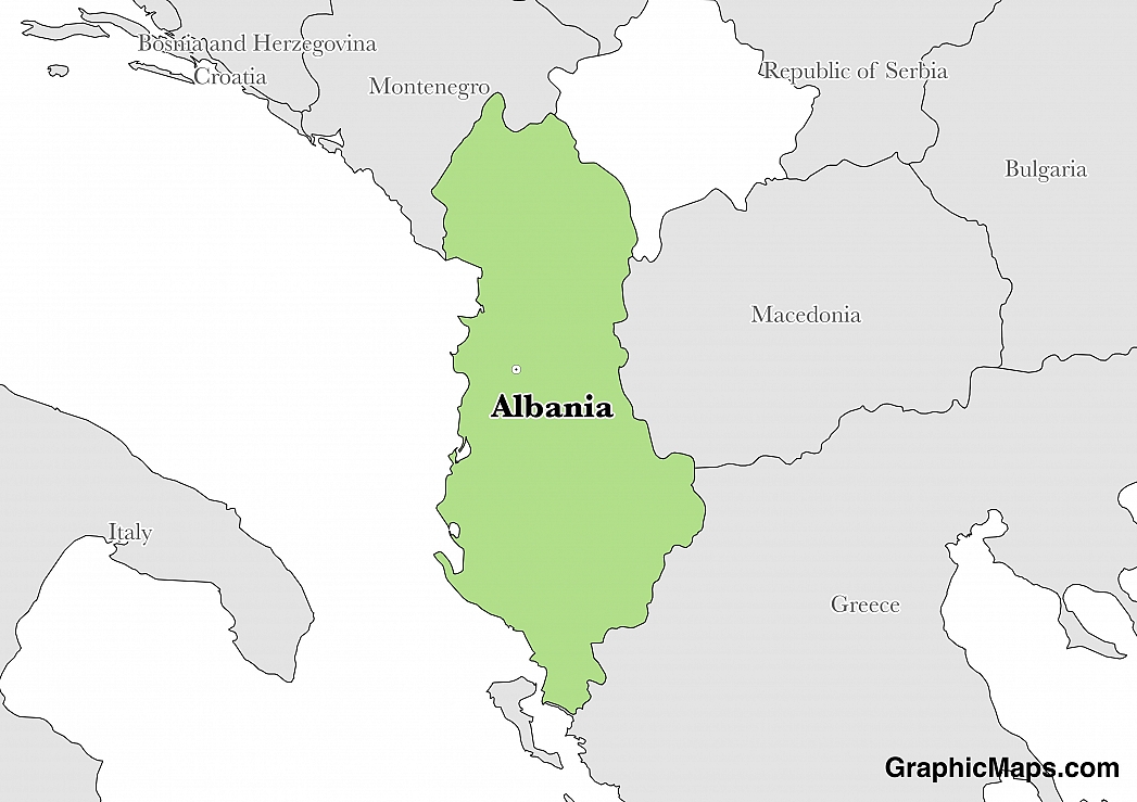 Map showing the location of Albania