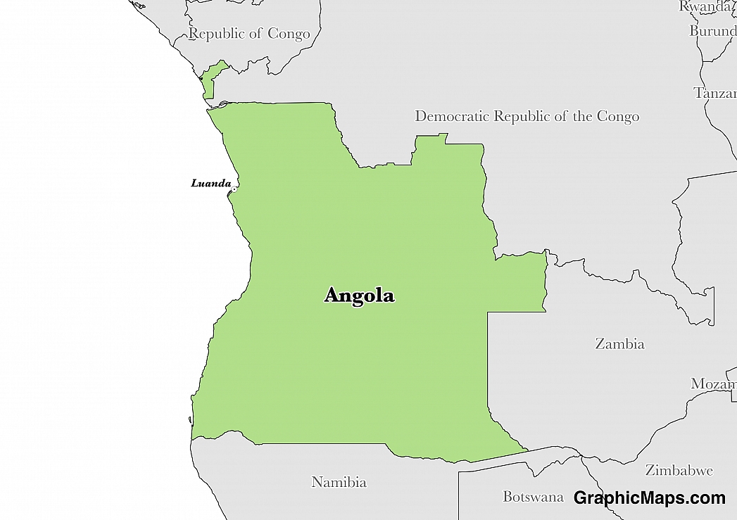 Map showing the location of Angola
