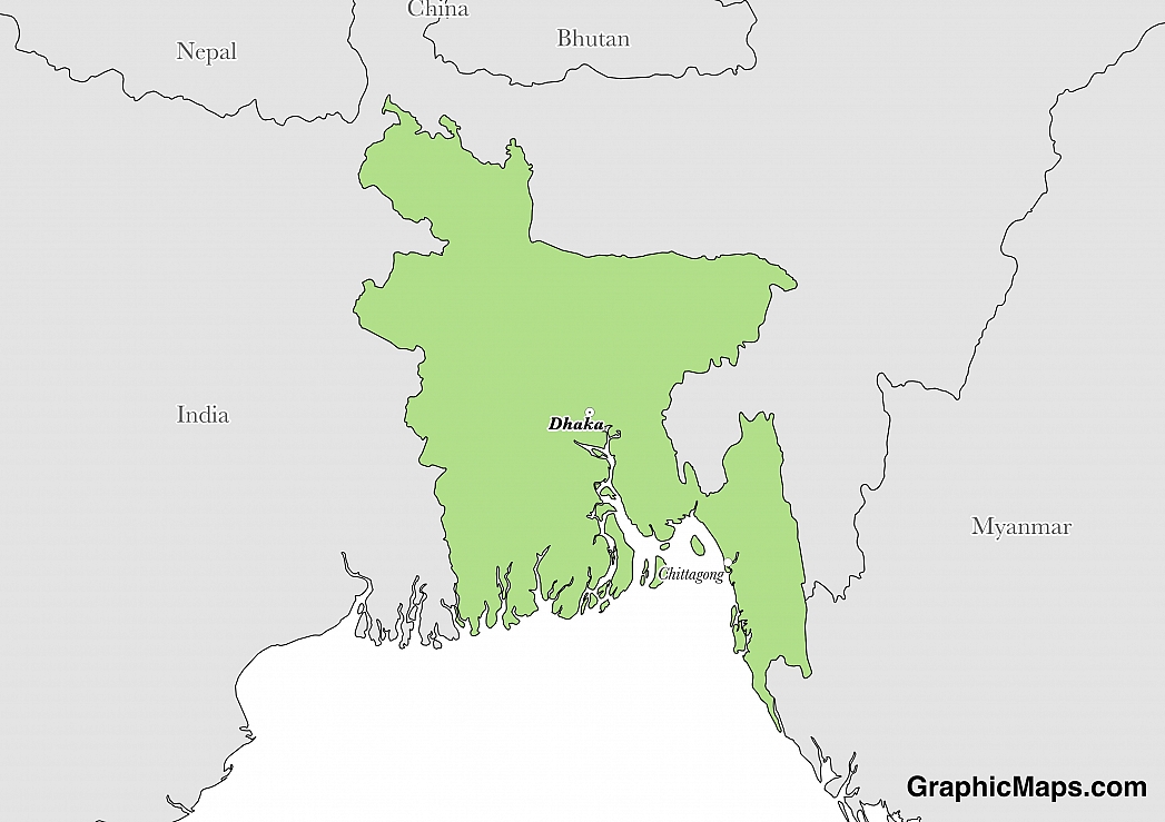 Map showing the location of Bangladesh
