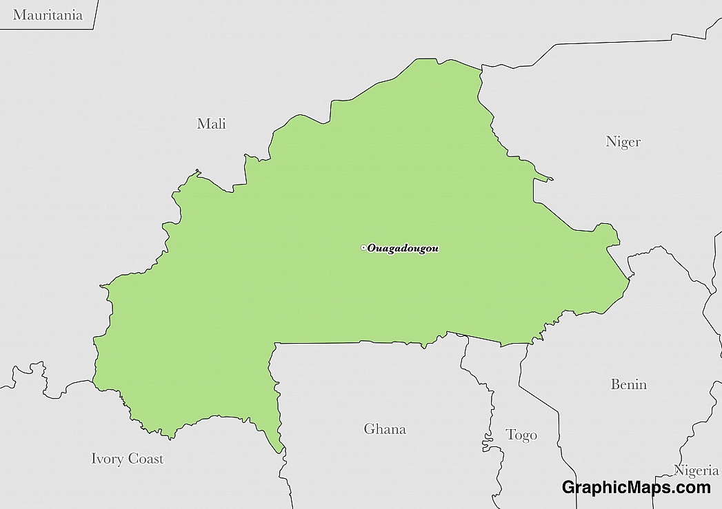 Map showing the location of Burkina Faso