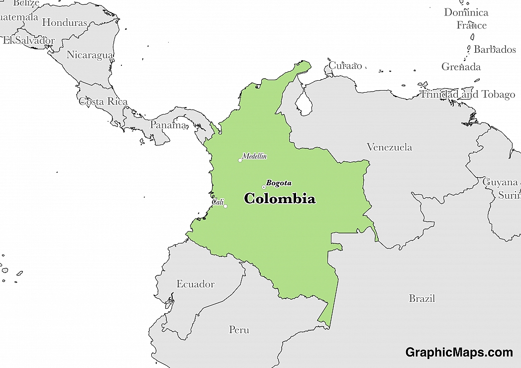 Map showing the location of Colombia