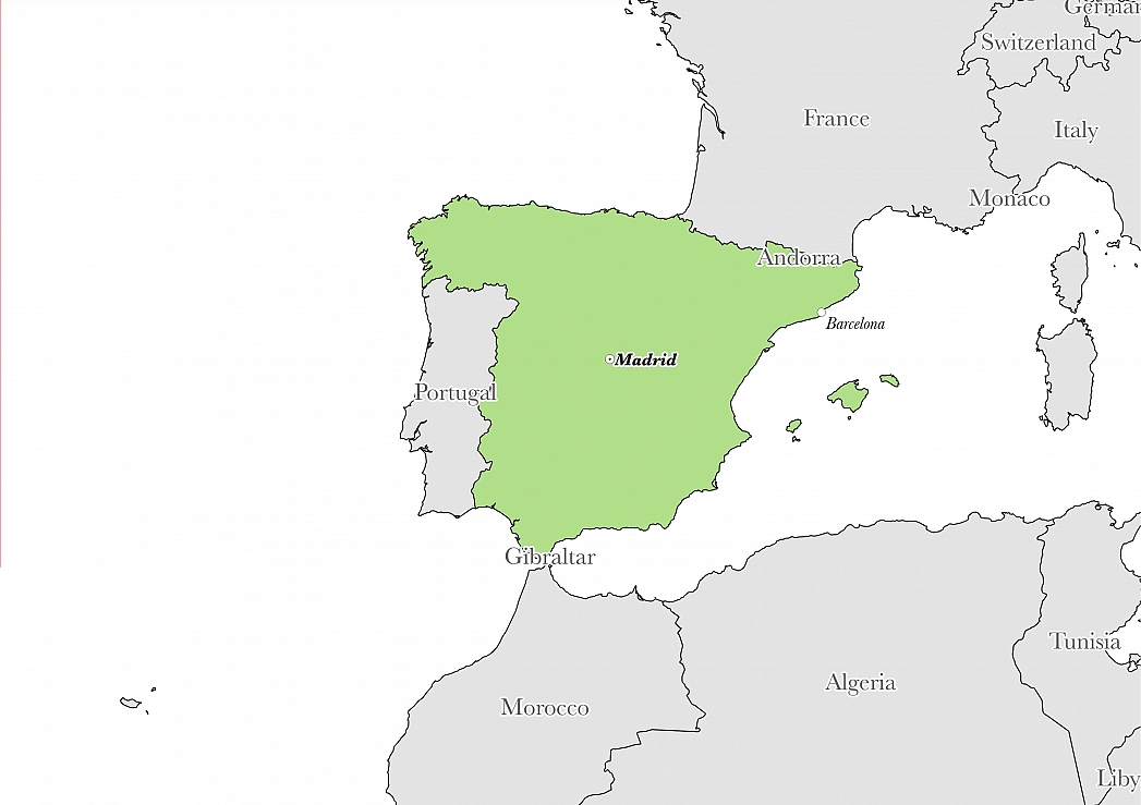 Map showing the location of Spain