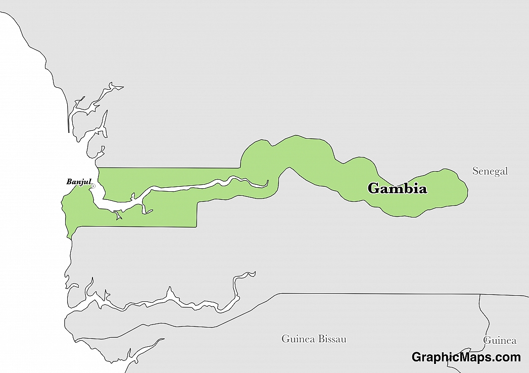 Map showing the location of Gambia