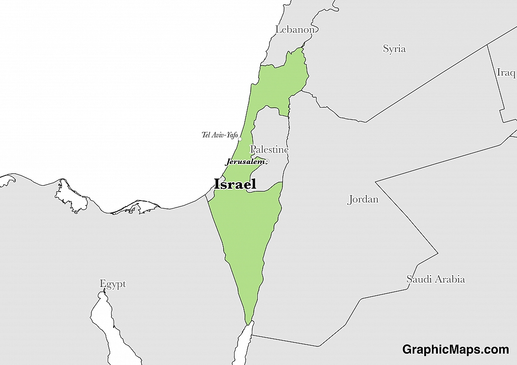 Map showing the location of Israel