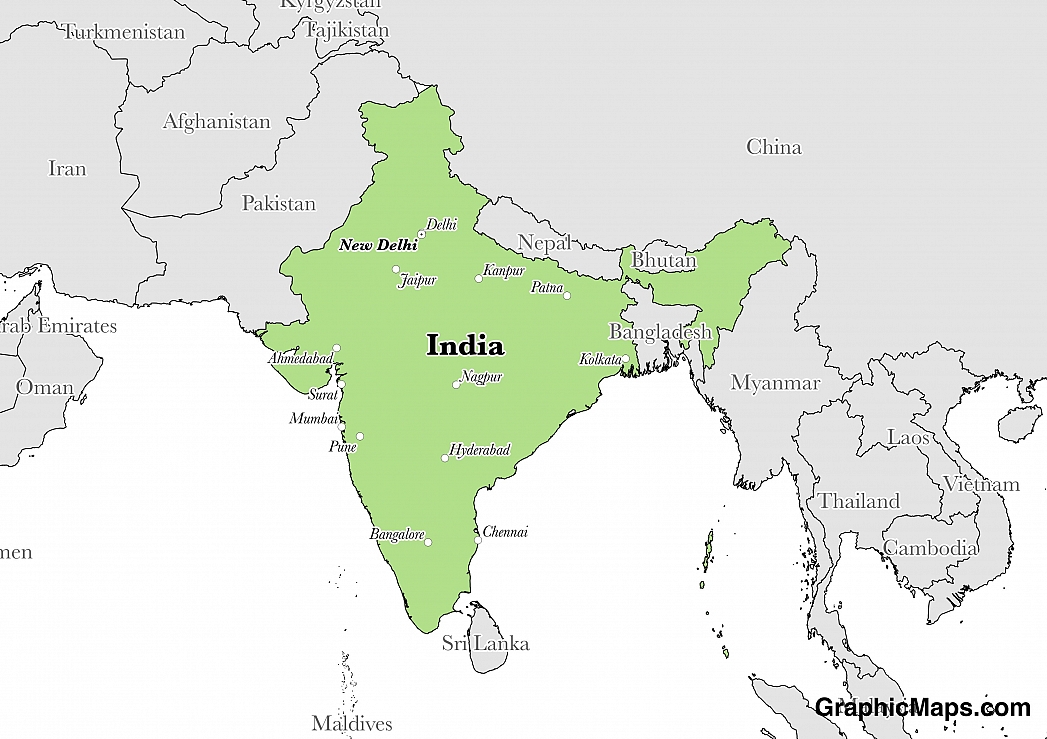 Map showing the location of India