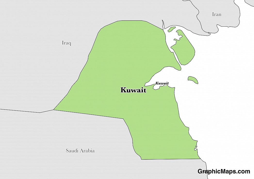 Map showing the location of Kuwait