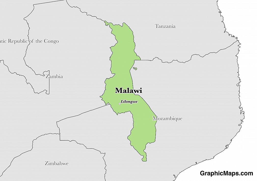 Map showing the location of Malawi