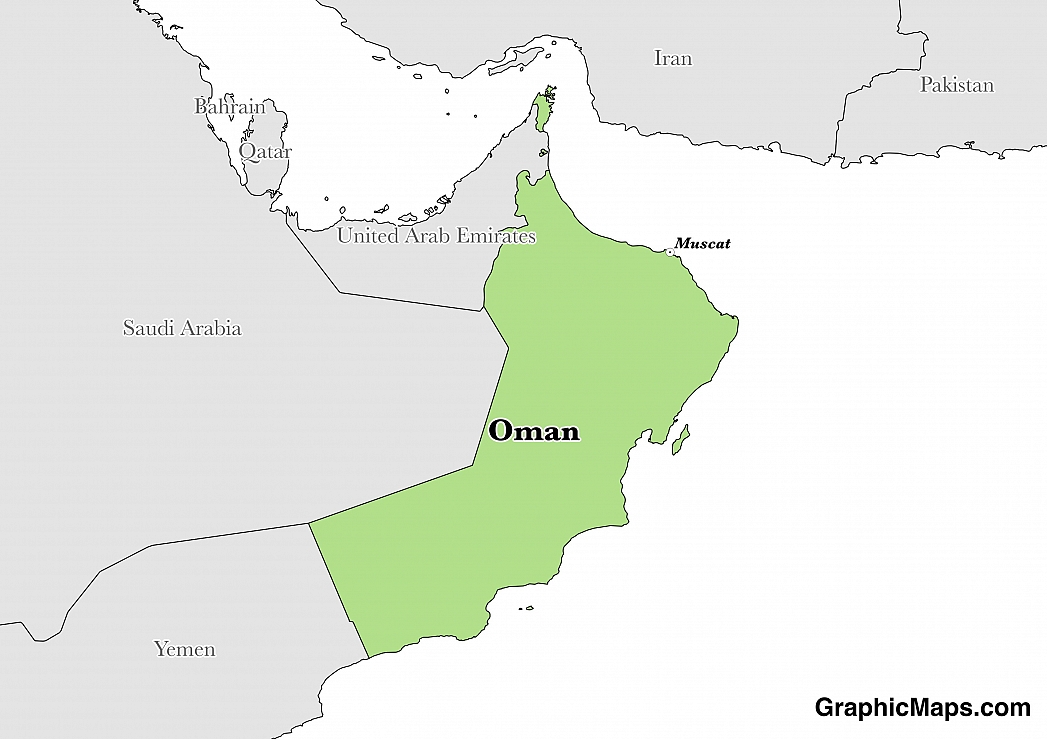 Map showing the location of Oman