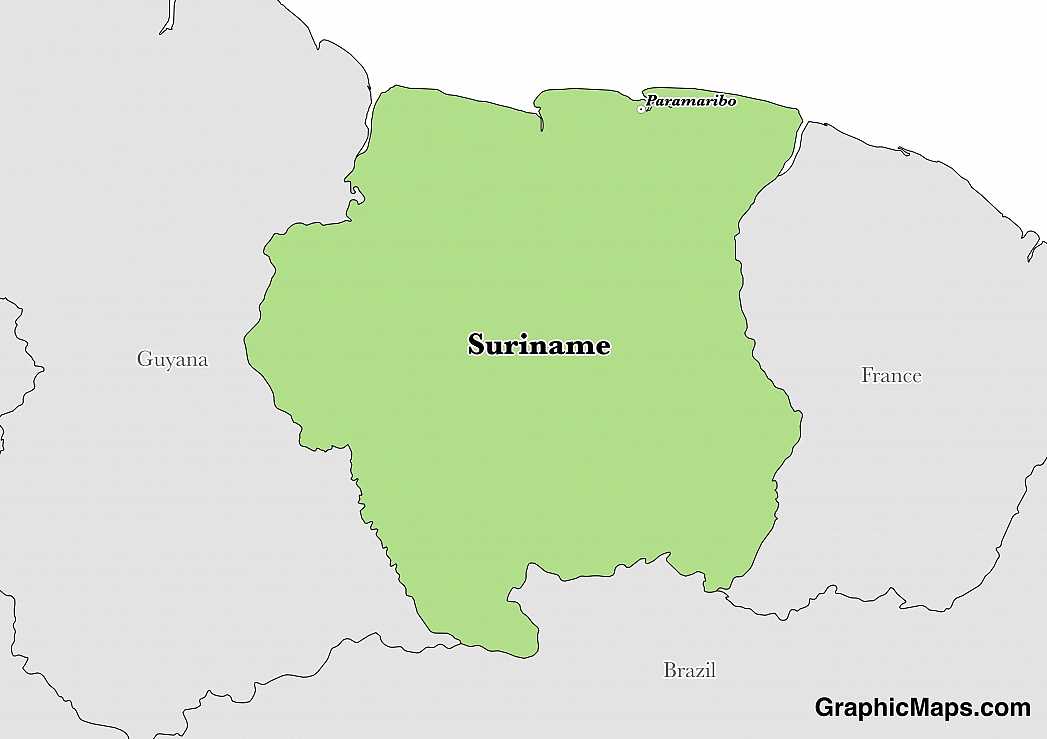 Map showing the location of Suriname