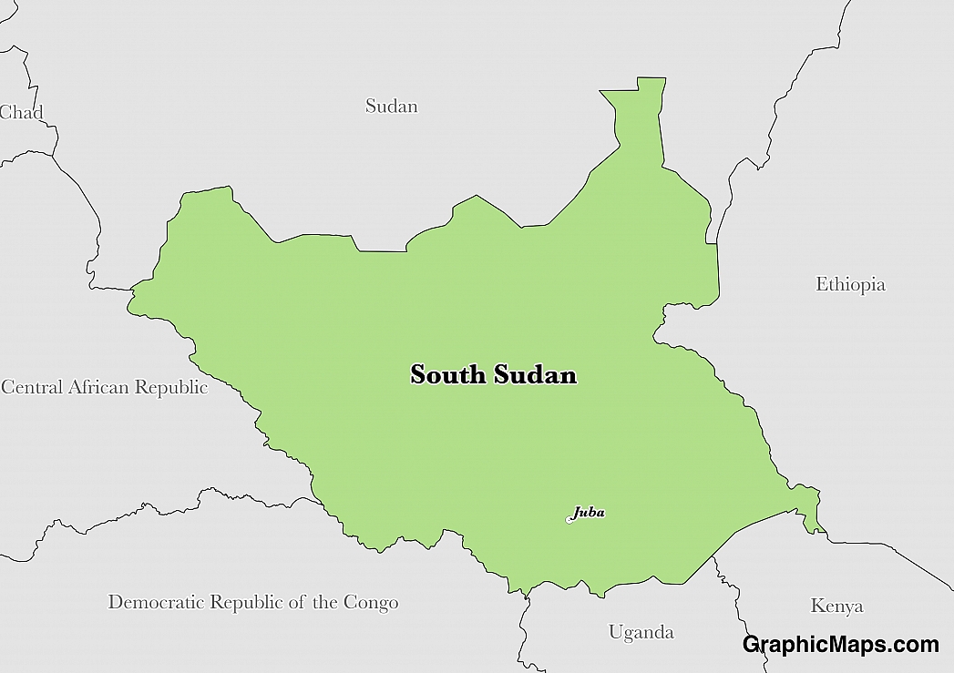 Map showing the location of South Sudan