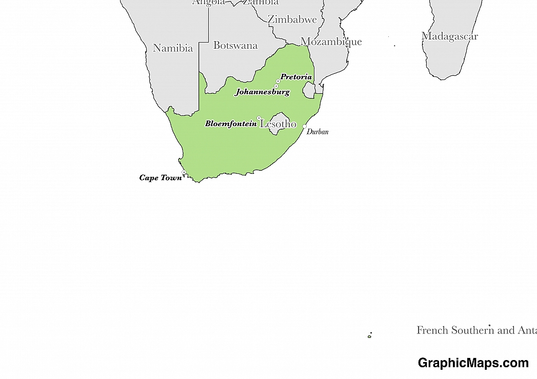 Map showing the location of South Africa