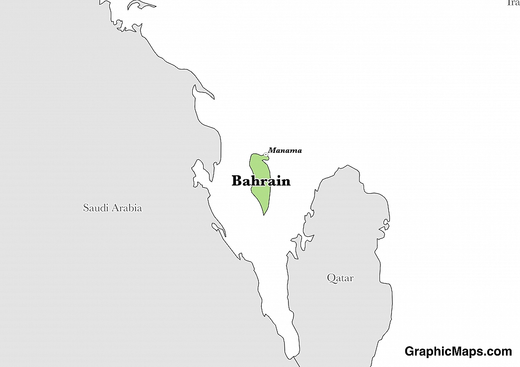 Map showing the location of Bahrain