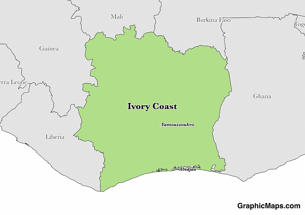 ivory coast on map Ivory Coast Graphicmaps Com ivory coast on map