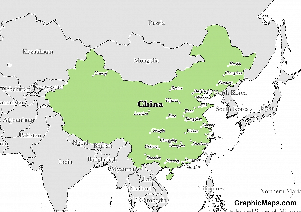 Map showing the location of China