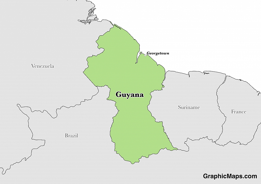 Map showing the location of Guyana