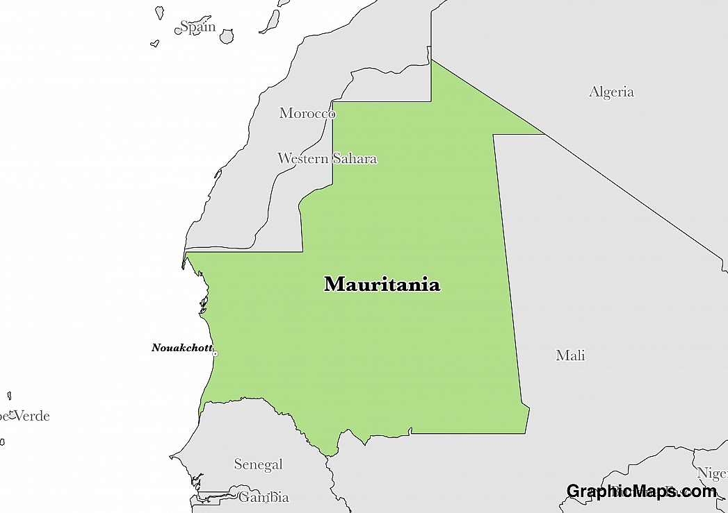 Map showing the location of Mauritania