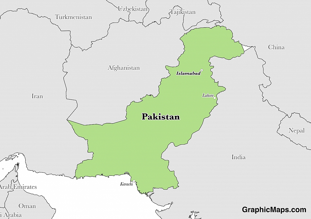 Map showing the location of Pakistan