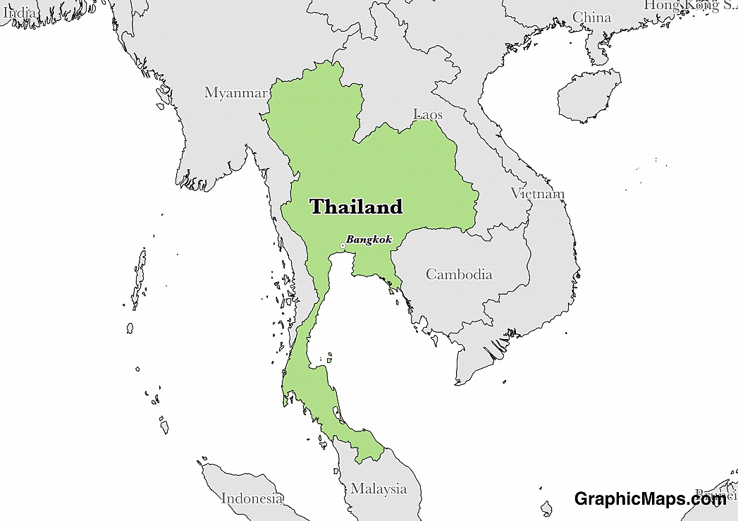 Map showing the location of Thailand