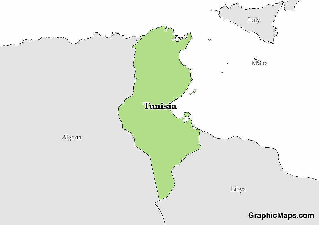 Map showing the location of Tunisia