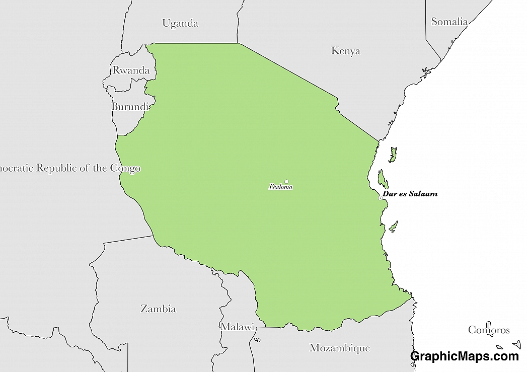 Map showing the location of Tanzania