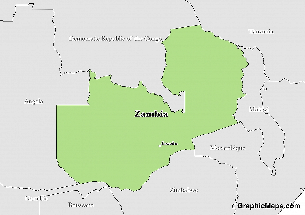 Map showing the location of Zambia